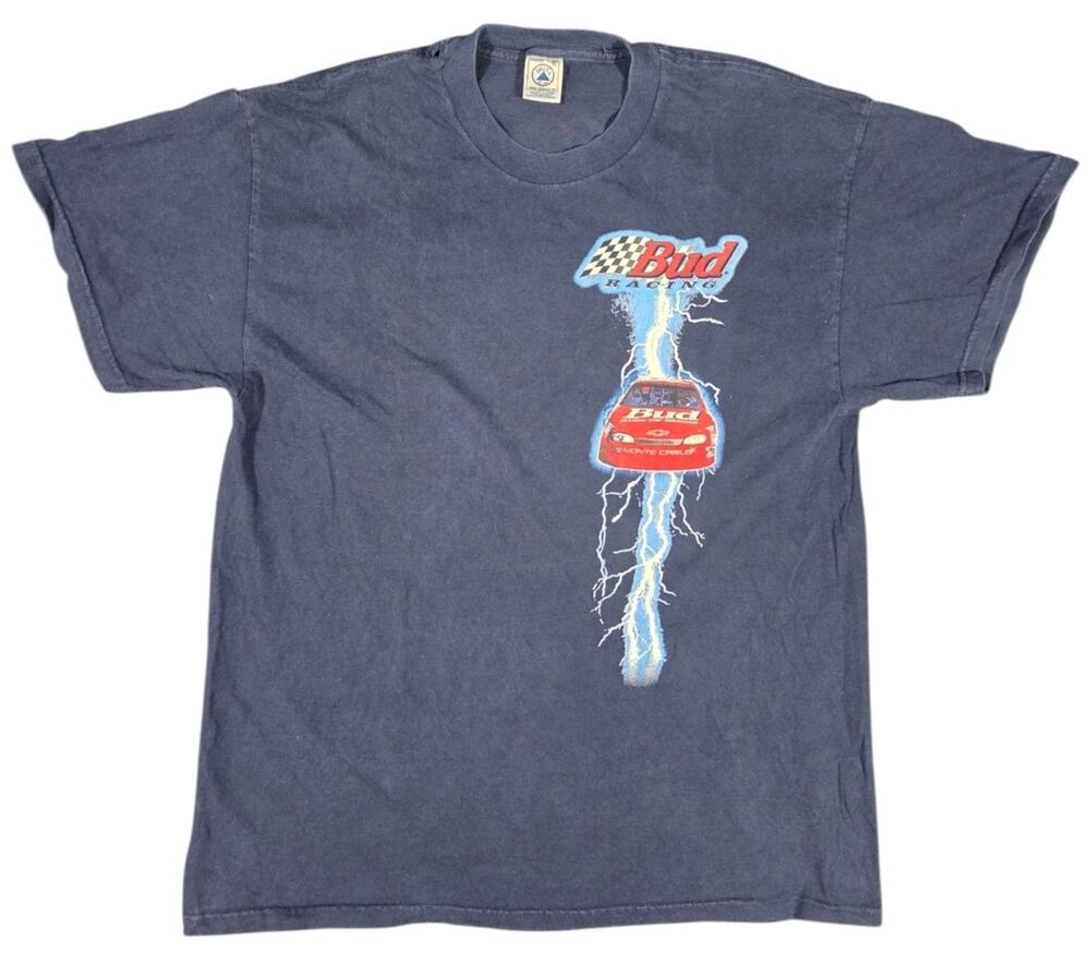 Vintage Bud NASCAR Ricky Craven T-Shirt Racing Streetwear 90s Blue Lightning XL